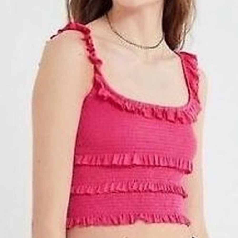 Urban Outfitters Ruffle and Smocked Tank - Kimche Blue